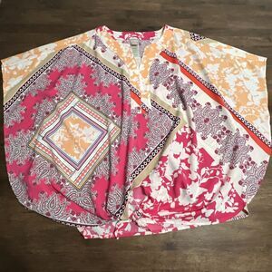 CHICO'S Size 3 Blouse Scarf Bandana Print Top Tie Front W/peep Hole